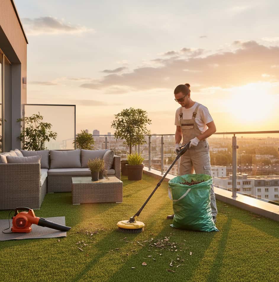 limpiar cesped artifificial terraza