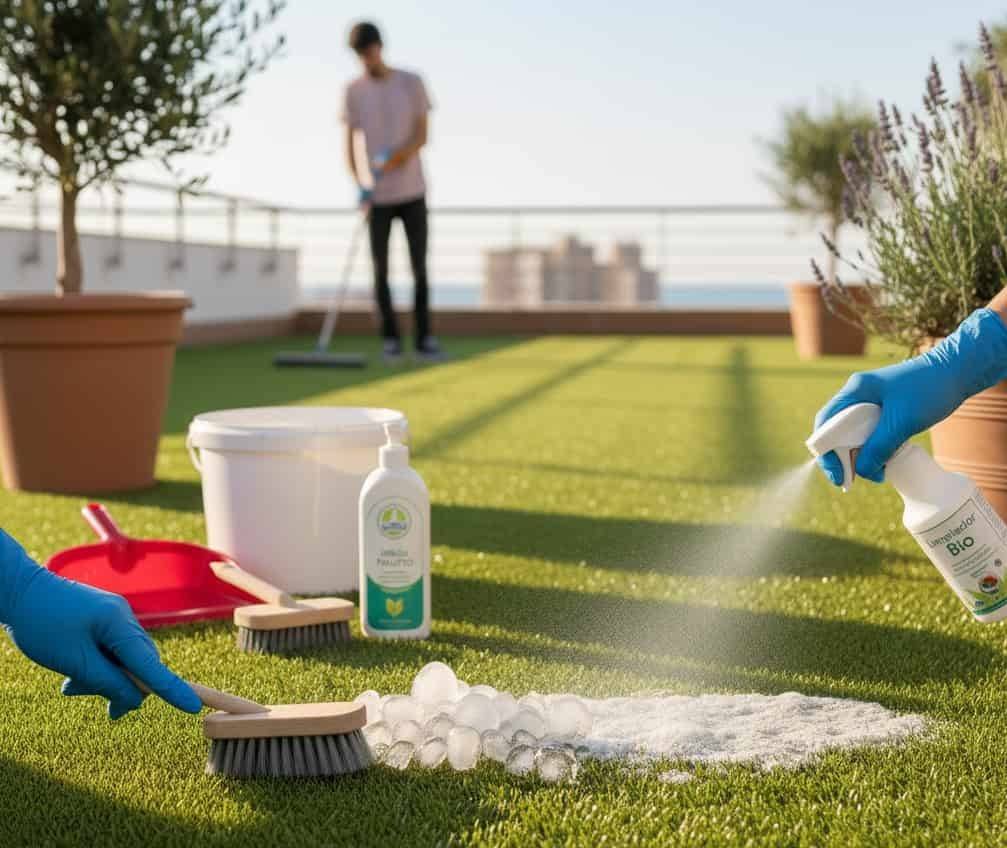 manchas cesped artificial terraza