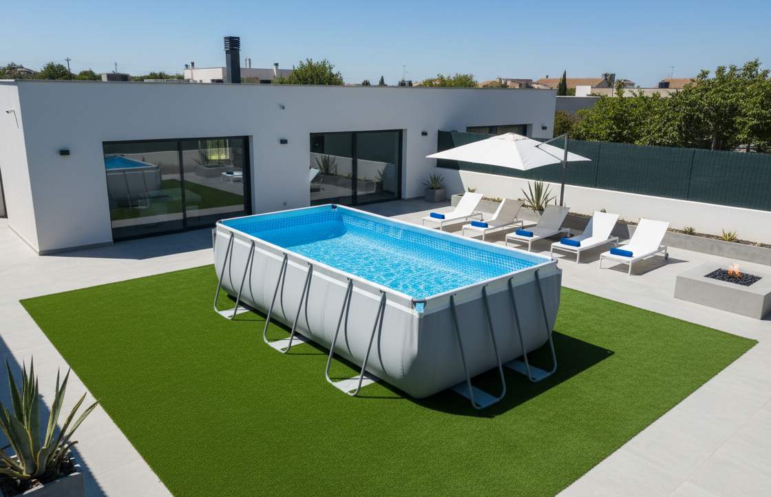 Colocar una Piscina sobre Césped Artificial